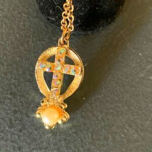 Holy Cross in AB Crystals, in Gold-plated sterling, Marked, Vintage